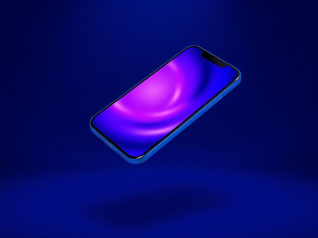 Floating smartphone with a glowing indigo app interface